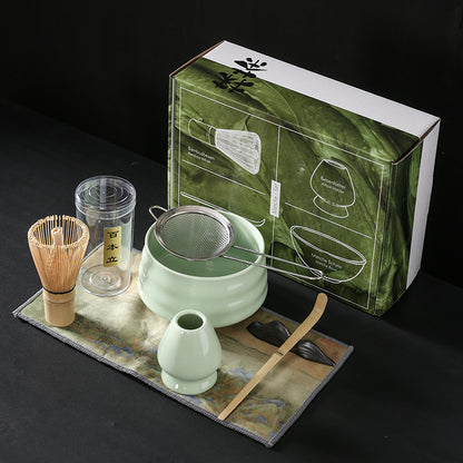 Ceremonial Splendor: Japanese Matcha Tea Ensemble with Artisanal Matcha Brush